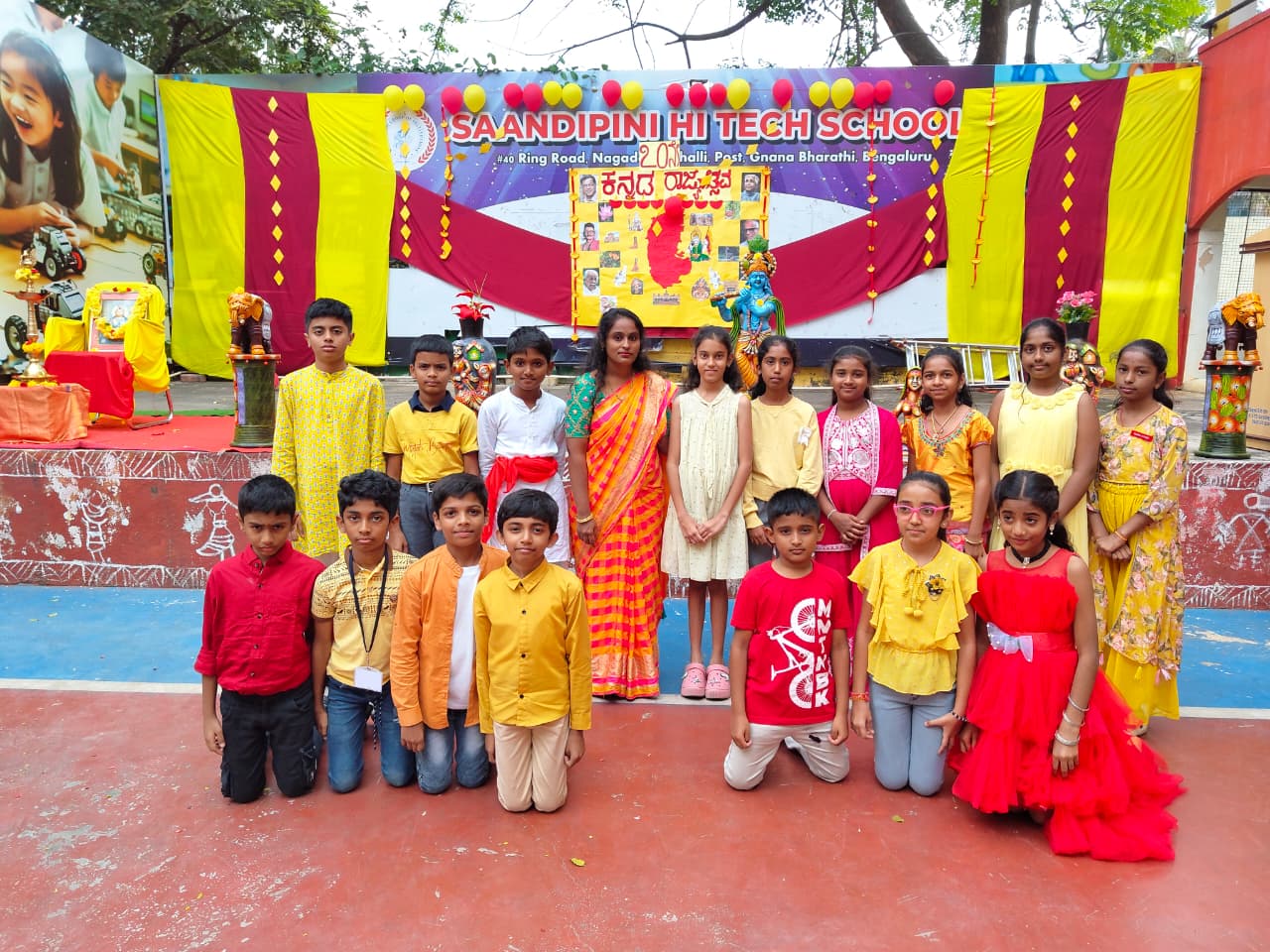 Students celebrating Kannada Rajyotsava